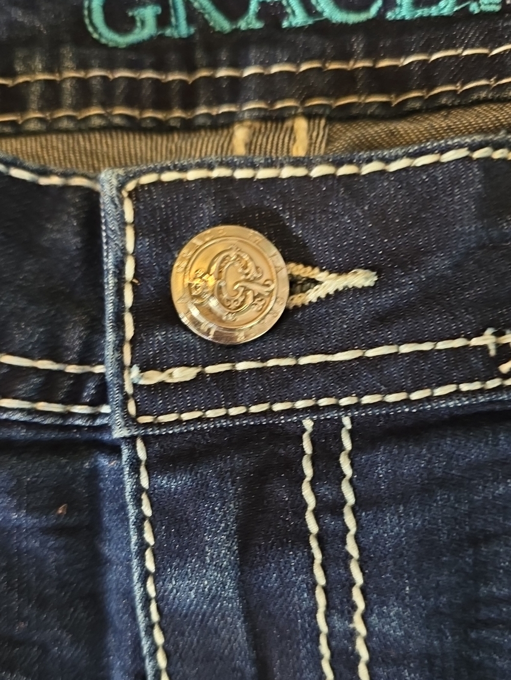 Grace in LA Western Steerhead Feather Embroidered Bootcut Jeans 31 - Picture 7 of 7